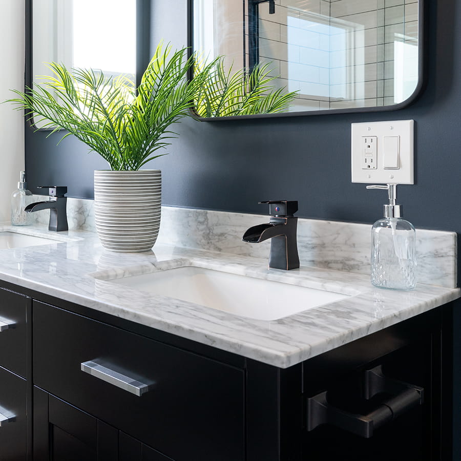 Custom bathroom vanity countertops made from marble, granite, quartz, and quartzite