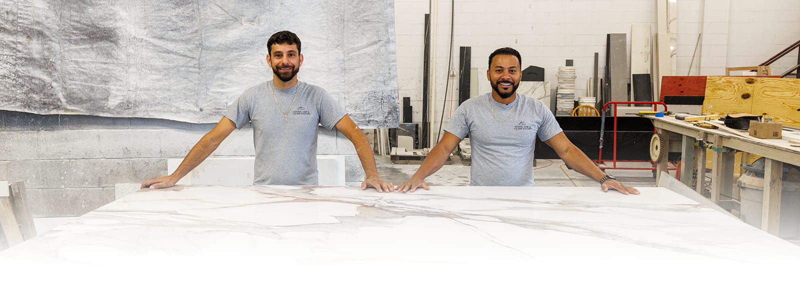 In-house stone fabrication using advanced machinery at Stone Top & Glass Studio in Hackensack, NJ