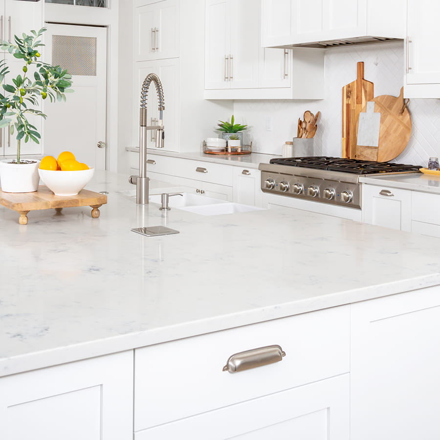 Custom natural stone kitchen countertops fabricated and installed in New Jersey using granite, quartz, quartzite, and marble